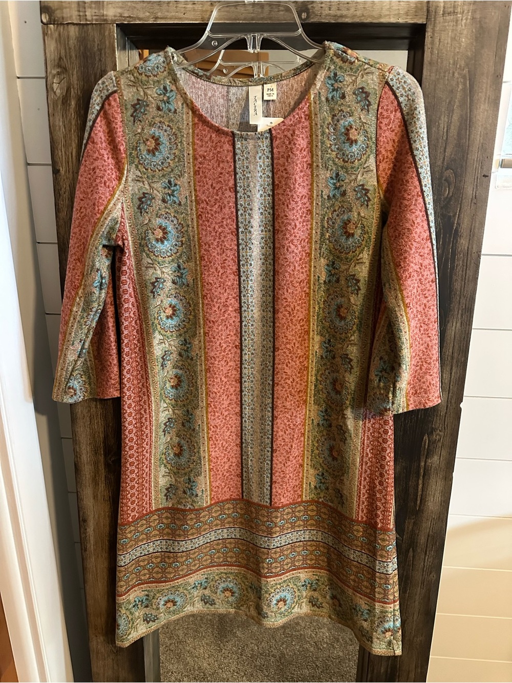 Tacera Petite M Boho Paisley Floral Tunic Dress 3/4 Sleeve Western Rust Festival